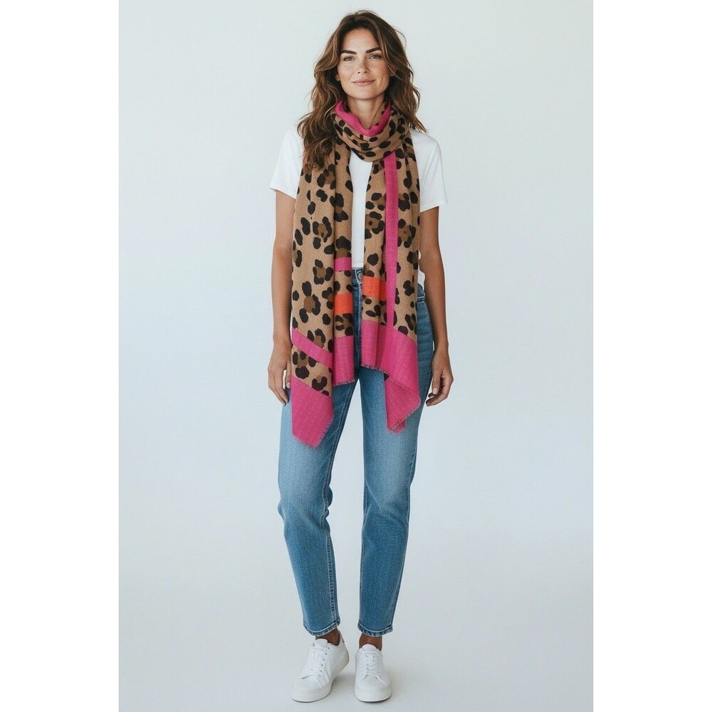 Sole Society Oversized Scarf Wrap Animal Print Striped Fringe 72x40 Lightweight